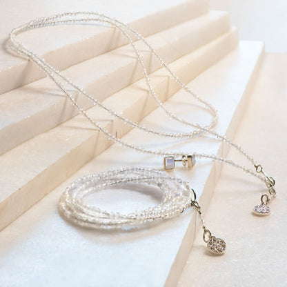 Urban Equestrian  Keepsake - Moonstone Equestrian Riding Stirrup Necklace in Silver