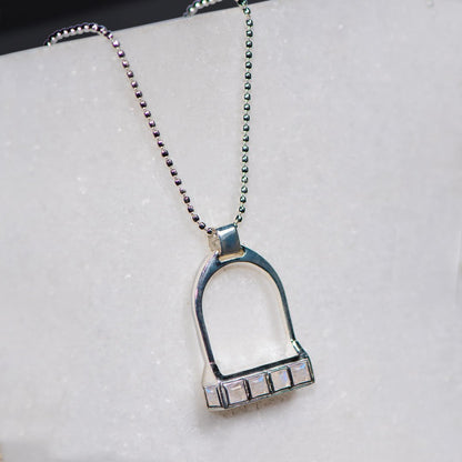 Urban Equestrian  Keepsake - Moonstone Equestrian Riding Stirrup Necklace in Silver
