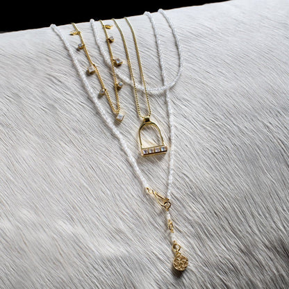 Urban Equestrian  Keepsake - Moonstone Equestrian Riding Stirrup Necklace in Silver