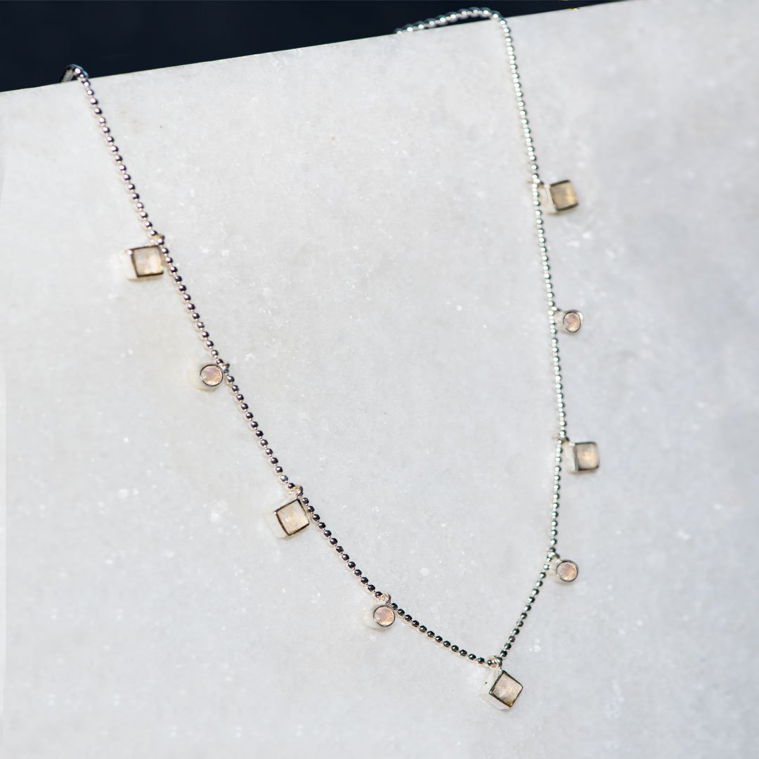Urban Equestrian  Keepsake - Moonstone Equestrian Riding Stirrup Necklace in Silver