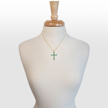 Urban Equestrian  Keepsake - Turquoise Cross Necklace in Gold