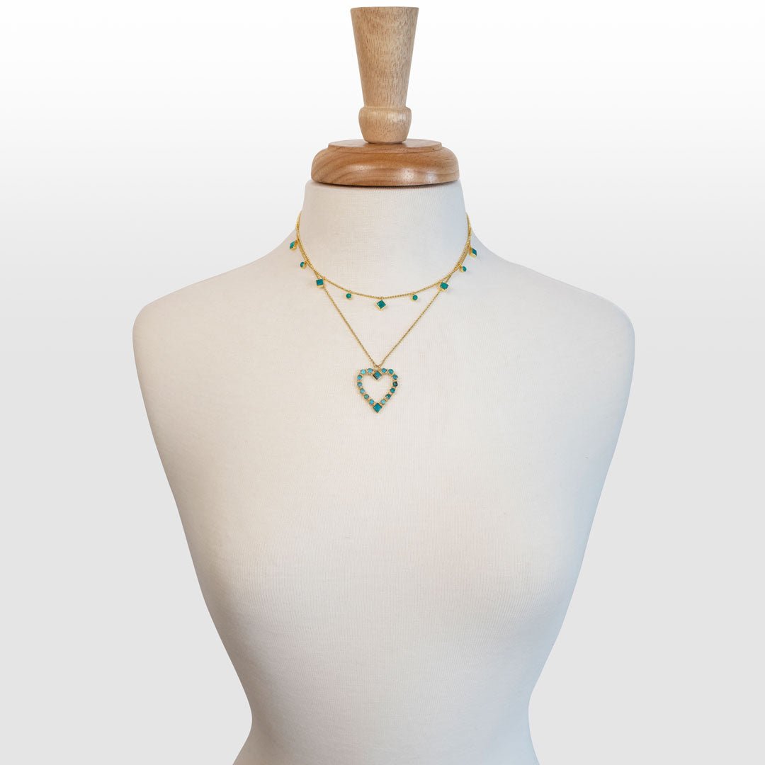 Urban Equestrian  Keepsake - Turquoise Heart Necklace in Gold