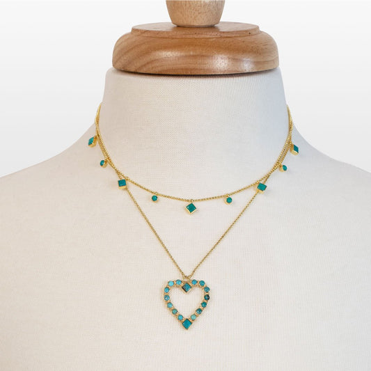 Urban Equestrian  Keepsake - Turquoise Heart Necklace in Gold