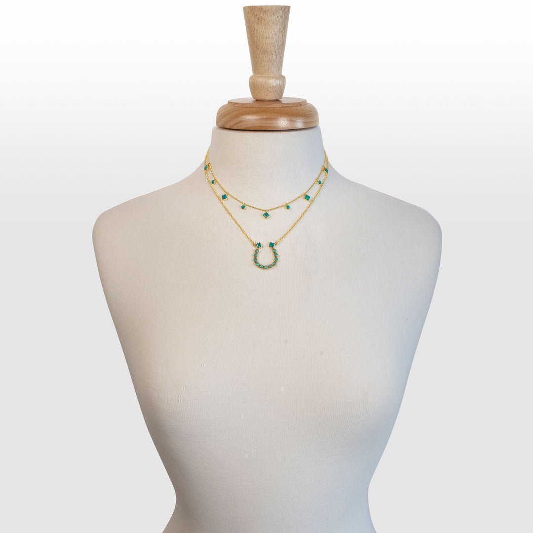 Urban Equestrian  Keepsake - Turquoise Equestrian Horseshoe Necklace in Gold