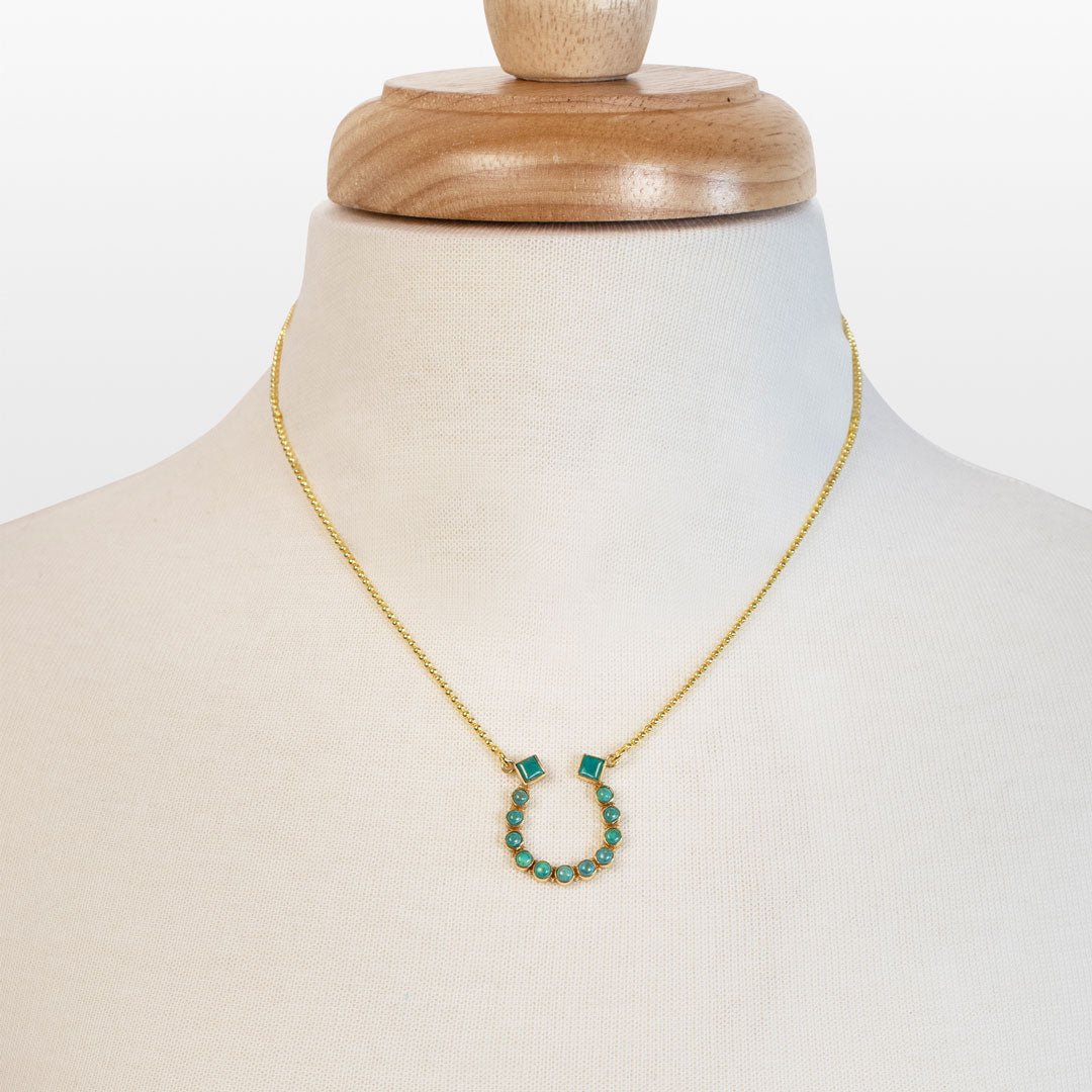 Urban Equestrian  Keepsake - Turquoise Equestrian Horseshoe Necklace in Gold