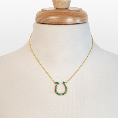 Urban Equestrian  Keepsake - Turquoise Equestrian Horseshoe Necklace in Gold