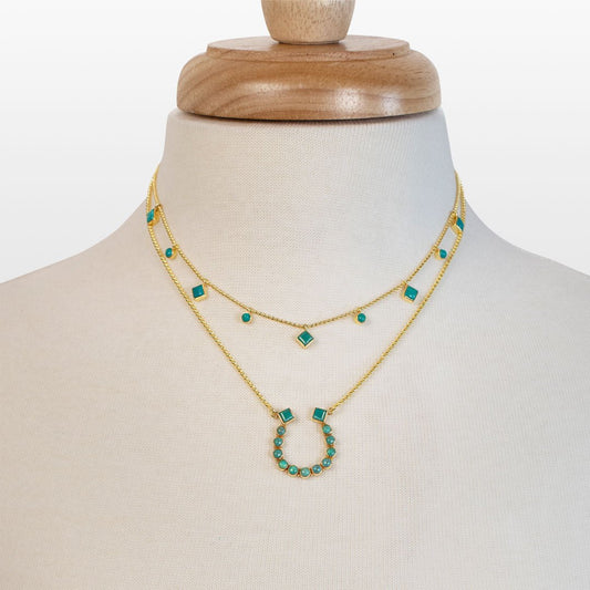 Urban Equestrian  Keepsake - Turquoise Equestrian Horseshoe Necklace in Gold