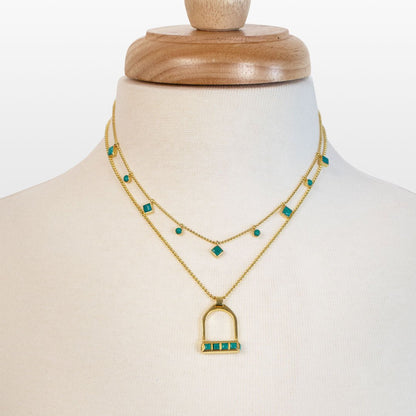 Urban Equestrian  Keepsake - Turquoise Equestrian Riding Stirrup Necklace in Gold