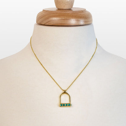 Urban Equestrian  Keepsake - Turquoise Equestrian Riding Stirrup Necklace in Gold