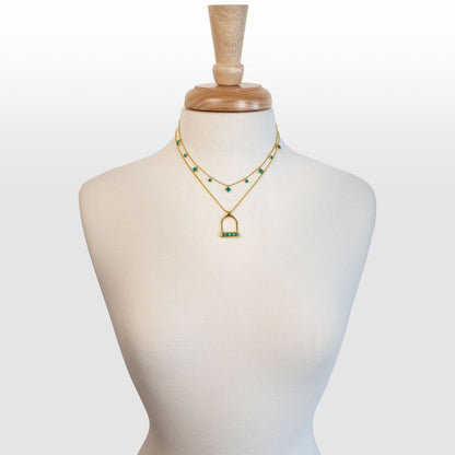 Urban Equestrian  Keepsake - Turquoise Equestrian Riding Stirrup Necklace in Gold