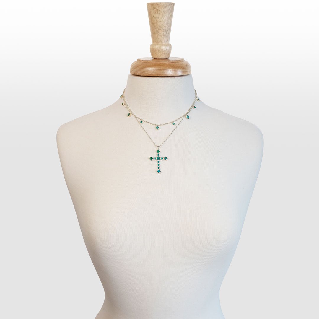 Urban Equestrian  Keepsake - Turquoise Cross Necklace in Silver