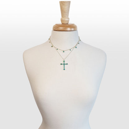 Urban Equestrian  Keepsake - Turquoise Cross Necklace in Silver