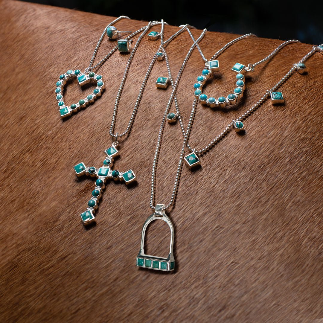 Urban Equestrian  Keepsake - Turquoise Cross Necklace in Silver