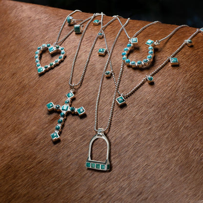 Urban Equestrian  Keepsake - Turquoise Cross Necklace in Silver