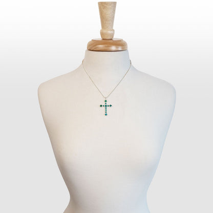 Urban Equestrian  Keepsake - Turquoise Cross Necklace in Silver