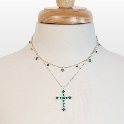 Urban Equestrian  Keepsake - Turquoise Cross Necklace in Silver