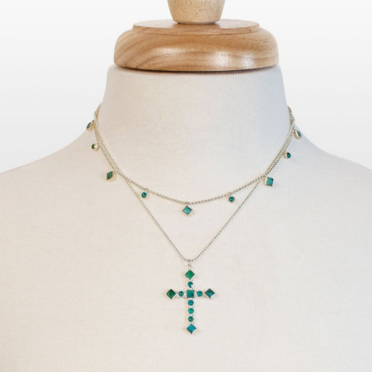 Urban Equestrian  Keepsake - Turquoise Cross Necklace in Silver