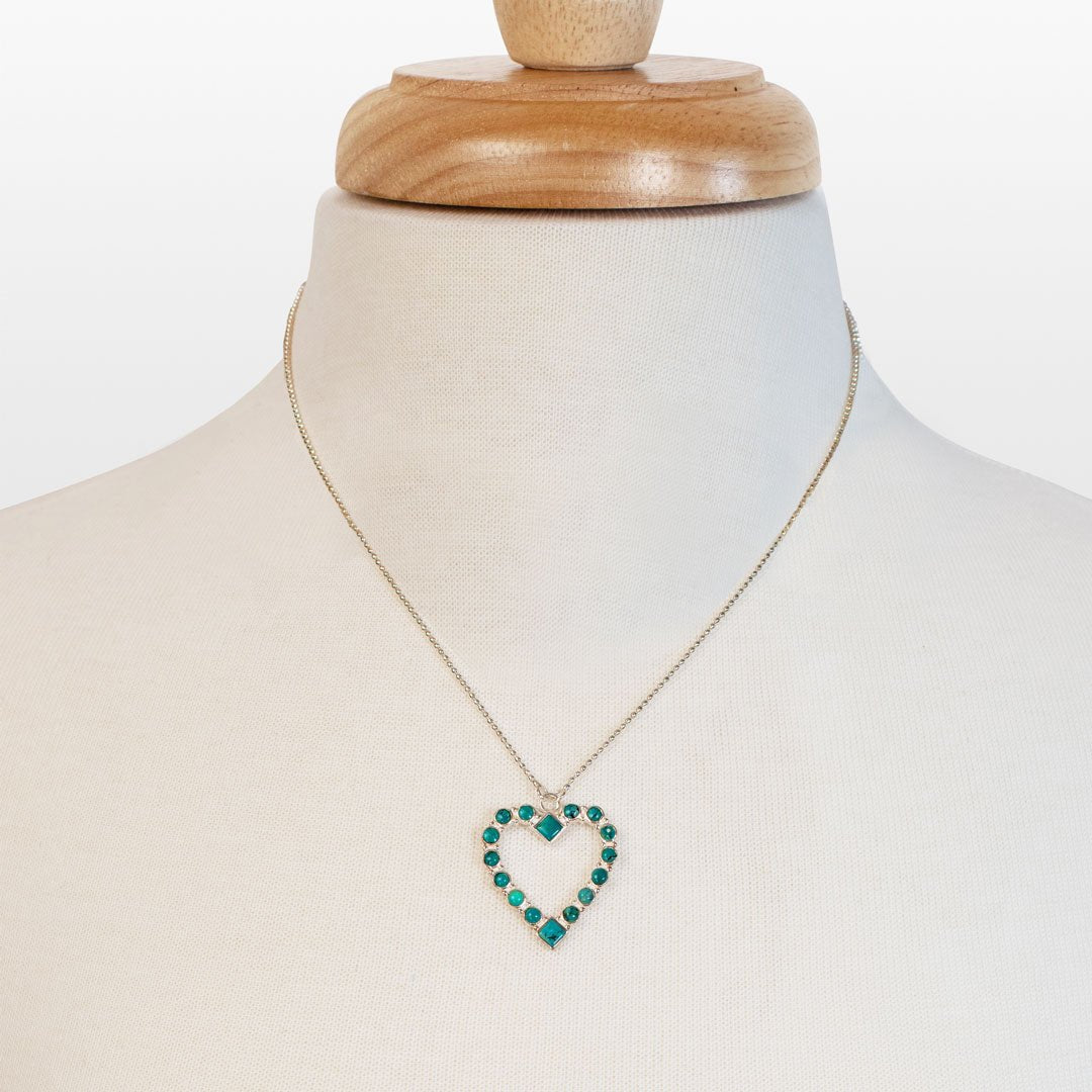 Urban Equestrian  Keepsake - Turquoise Heart Necklace in Silver