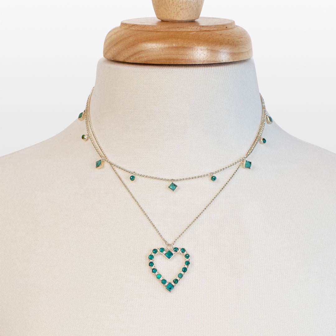 Urban Equestrian  Keepsake - Turquoise Heart Necklace in Silver