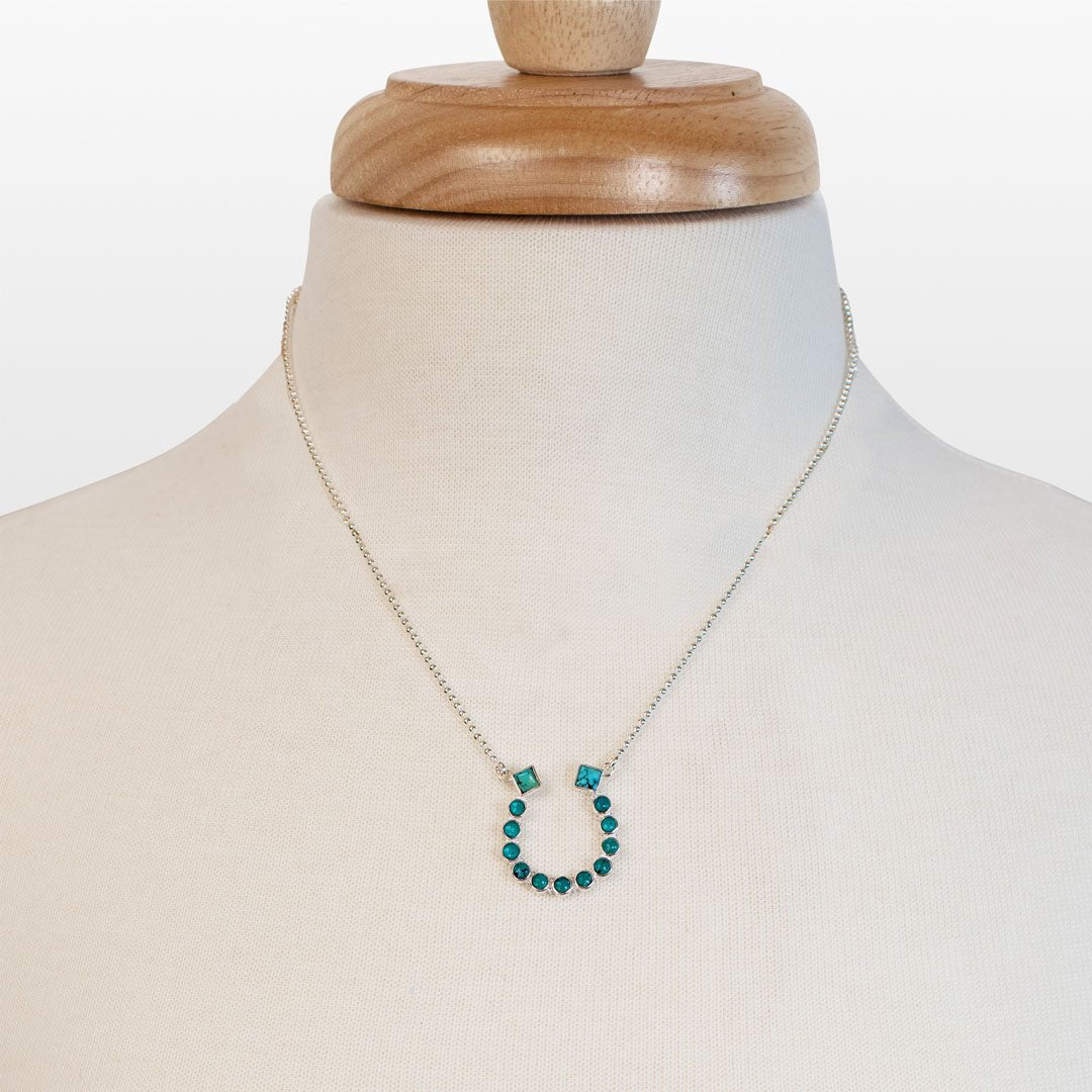 Urban Equestrian  Keepsake - Turquoise Equestrian Horseshoe Necklace in Silver