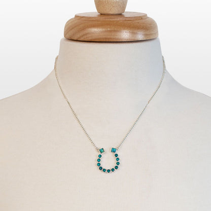 Urban Equestrian  Keepsake - Turquoise Equestrian Horseshoe Necklace in Silver