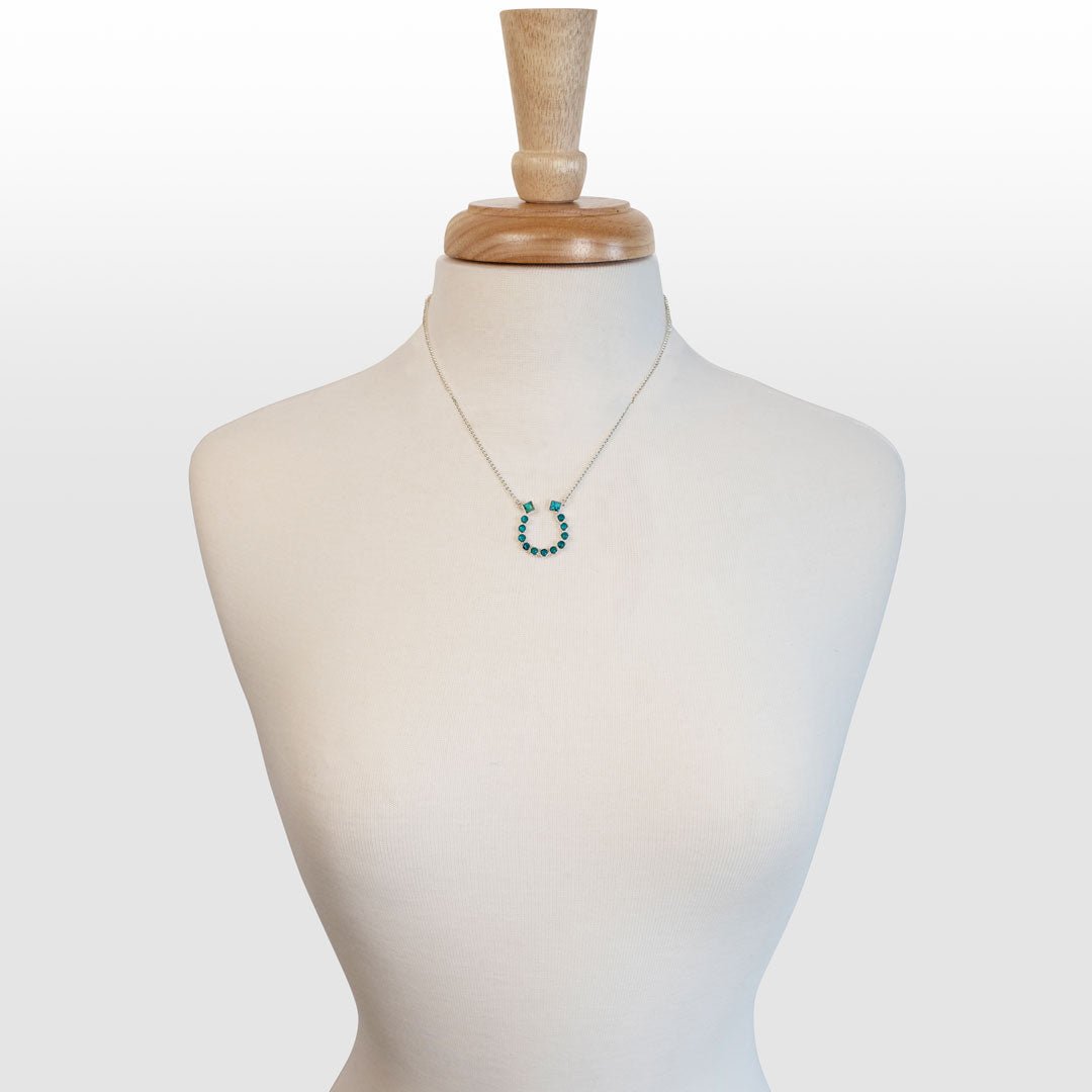Urban Equestrian  Keepsake - Turquoise Equestrian Horseshoe Necklace in Silver