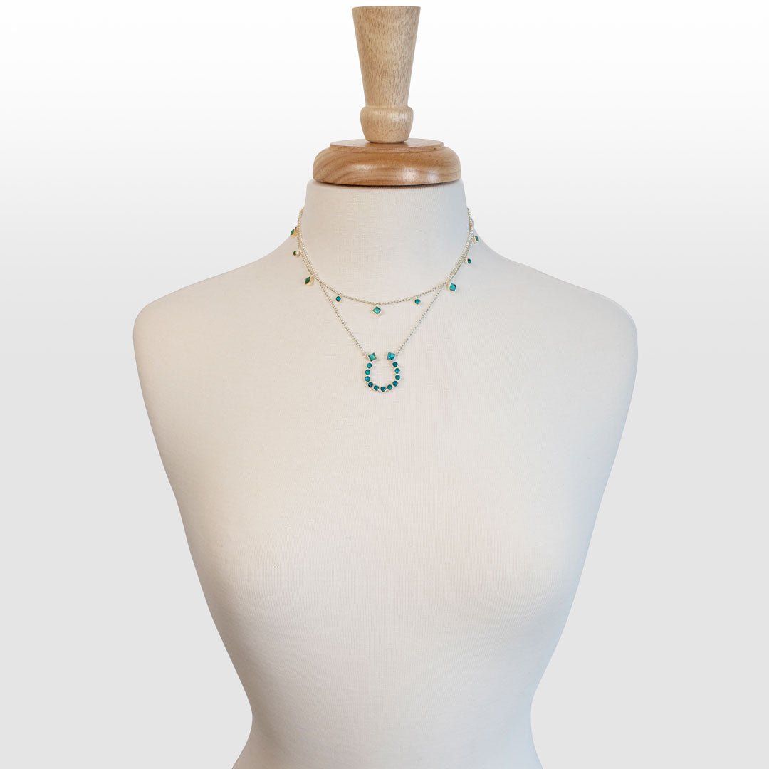 Urban Equestrian  Keepsake - Turquoise Equestrian Horseshoe Necklace in Silver