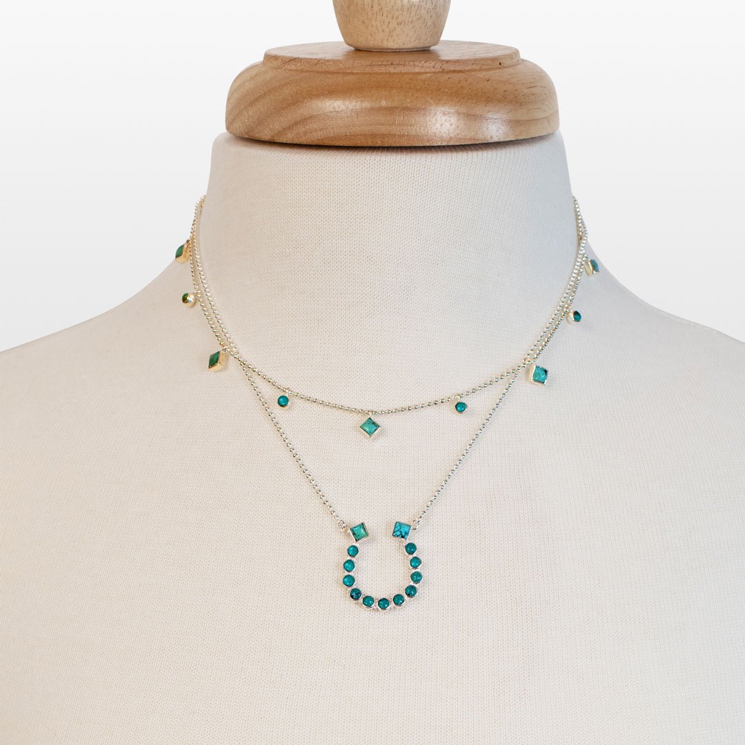 Urban Equestrian  Keepsake - Turquoise Equestrian Horseshoe Necklace in Silver