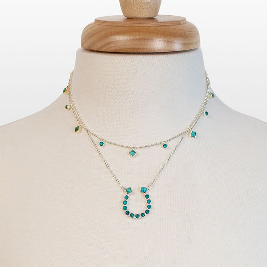 Urban Equestrian  Keepsake - Turquoise Equestrian Horseshoe Necklace in Silver