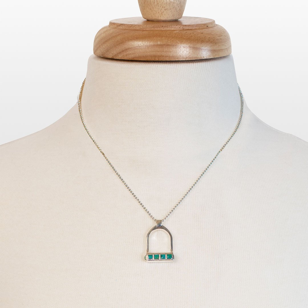 Urban Equestrian  Keepsake - Turquoise Equestrian Riding Stirrup Necklace in Silver