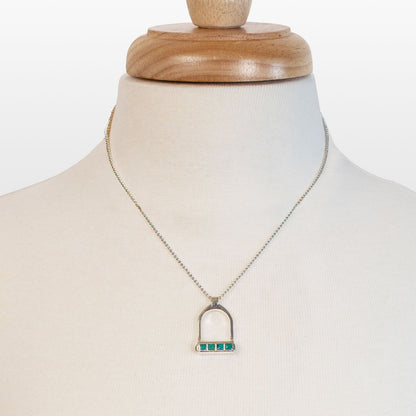 Urban Equestrian  Keepsake - Turquoise Equestrian Riding Stirrup Necklace in Silver