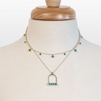 Urban Equestrian  Keepsake - Turquoise Equestrian Riding Stirrup Necklace in Silver