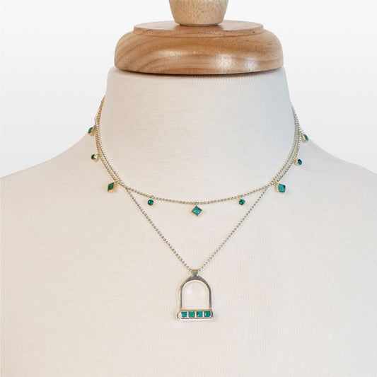 Urban Equestrian  Keepsake - Turquoise Equestrian Riding Stirrup Necklace in Silver