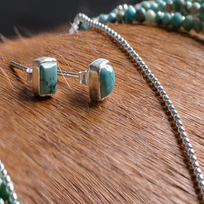Urban Equestrian  Keepsake -  Square Cut Turquoise Stud Earring in 14K Gold Vermeil