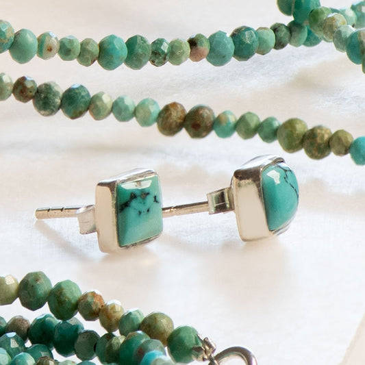 Urban Equestrian  Keepsake -  Square Cut Turquoise stud Earring In Sterling Silver