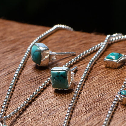 Urban Equestrian  Keepsake -  Square Cut Turquoise stud Earring In Sterling Silver