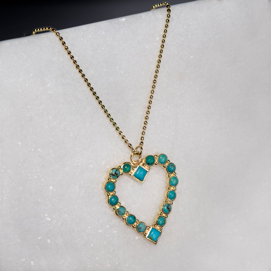 Urban Equestrian  Keepsake - Turquoise Heart Necklace in Gold