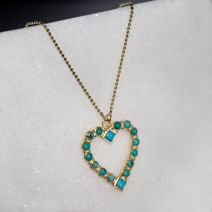 Urban Equestrian  Keepsake - Turquoise Heart Necklace in Gold