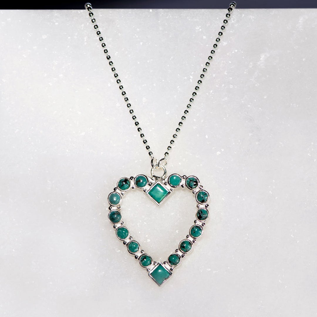 Urban Equestrian  Keepsake - Turquoise Heart Necklace in Silver