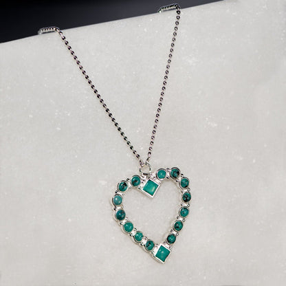 Urban Equestrian  Keepsake - Turquoise Heart Necklace in Silver
