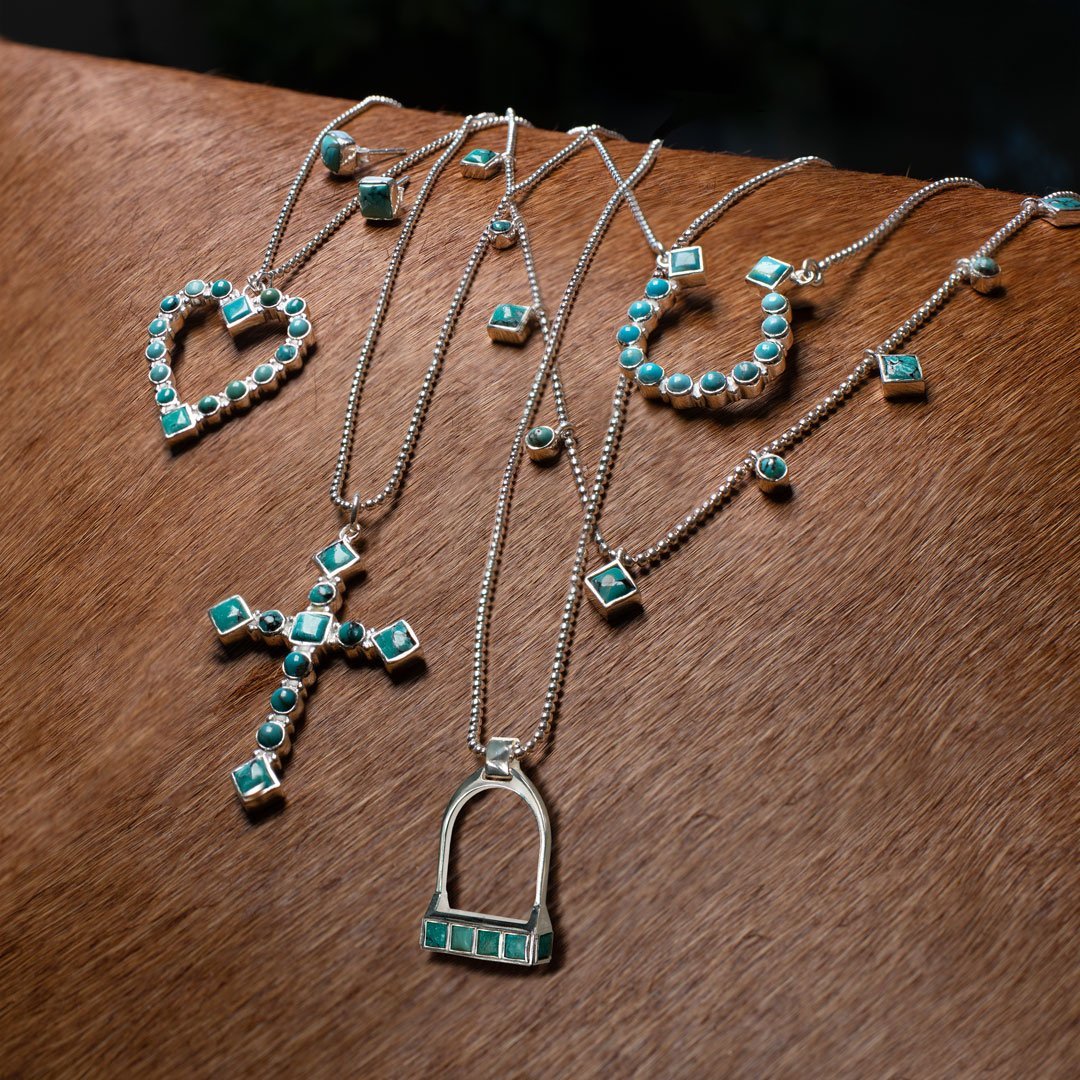 Urban Equestrian  Keepsake - Turquoise Equestrian Horseshoe Necklace in Silver