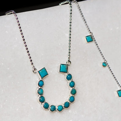Urban Equestrian  Keepsake - Turquoise Equestrian Horseshoe Necklace in Silver