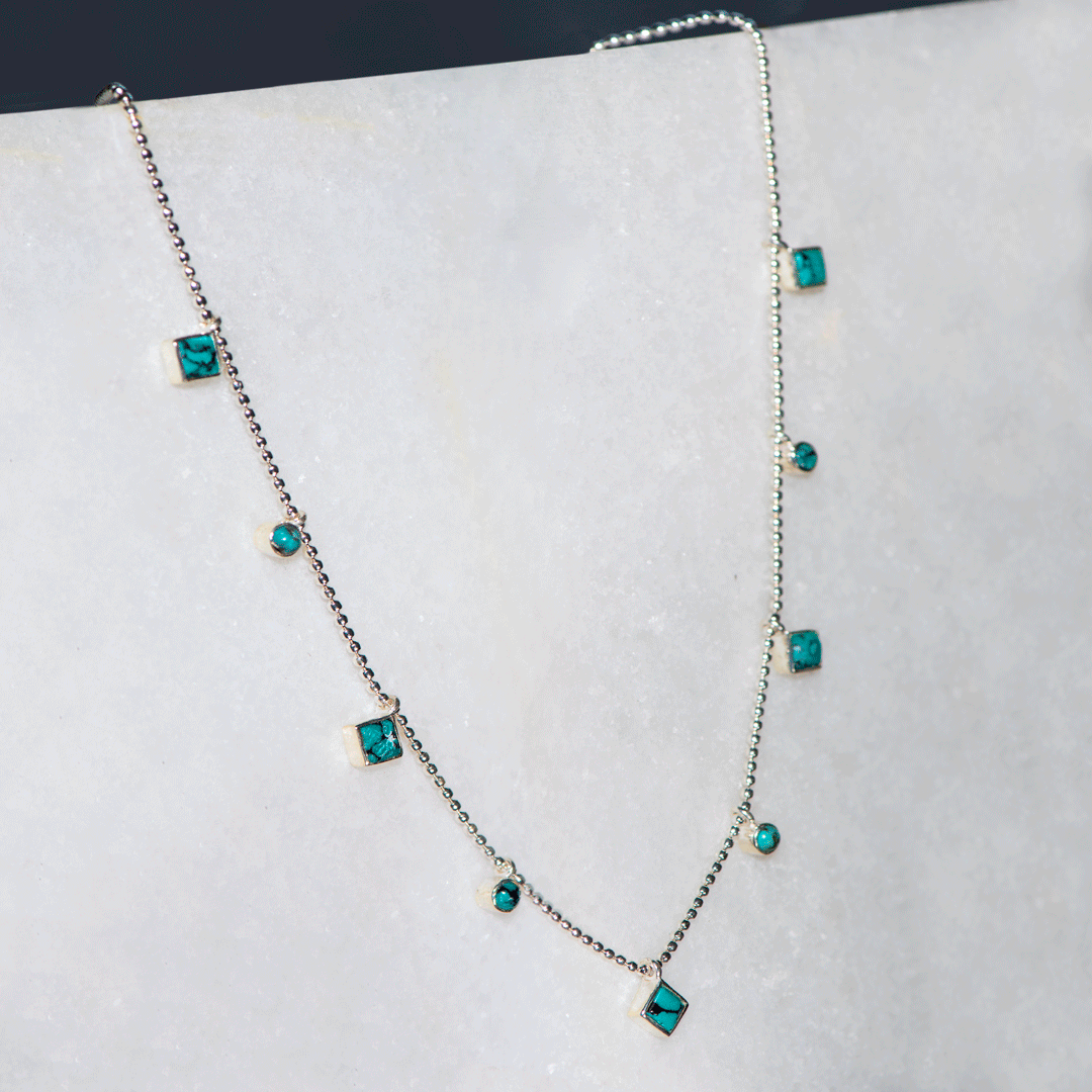 Urban Equestrian  Keepsake - Turquoise Equestrian Riding Stirrup Necklace in Silver