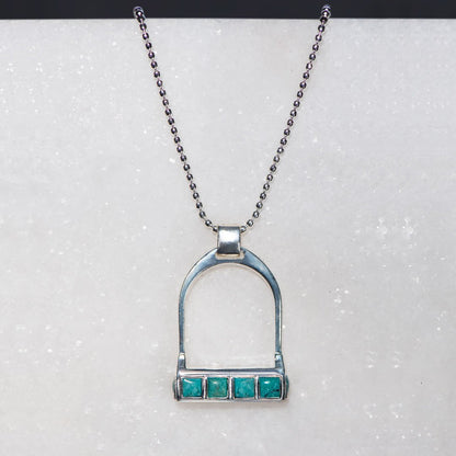 Urban Equestrian  Keepsake - Turquoise Equestrian Riding Stirrup Necklace in Silver