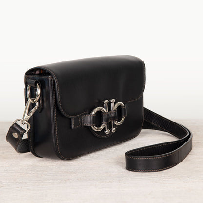 Urban Equestrian  Lana - Horse Bit Crossbody Luxury Leather Bag in Black