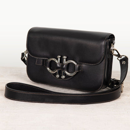 Urban Equestrian  Lana - Horse Bit Crossbody Luxury Leather Bag in Black