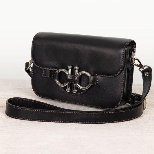 Urban Equestrian  Lana - Horse Bit Crossbody Luxury Leather Bag in Black