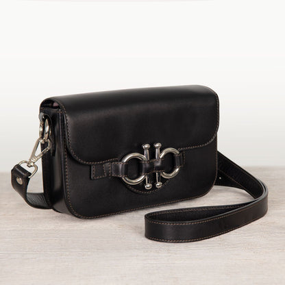 Urban Equestrian  Lana - Horse Bit Crossbody Luxury Leather Bag in Black