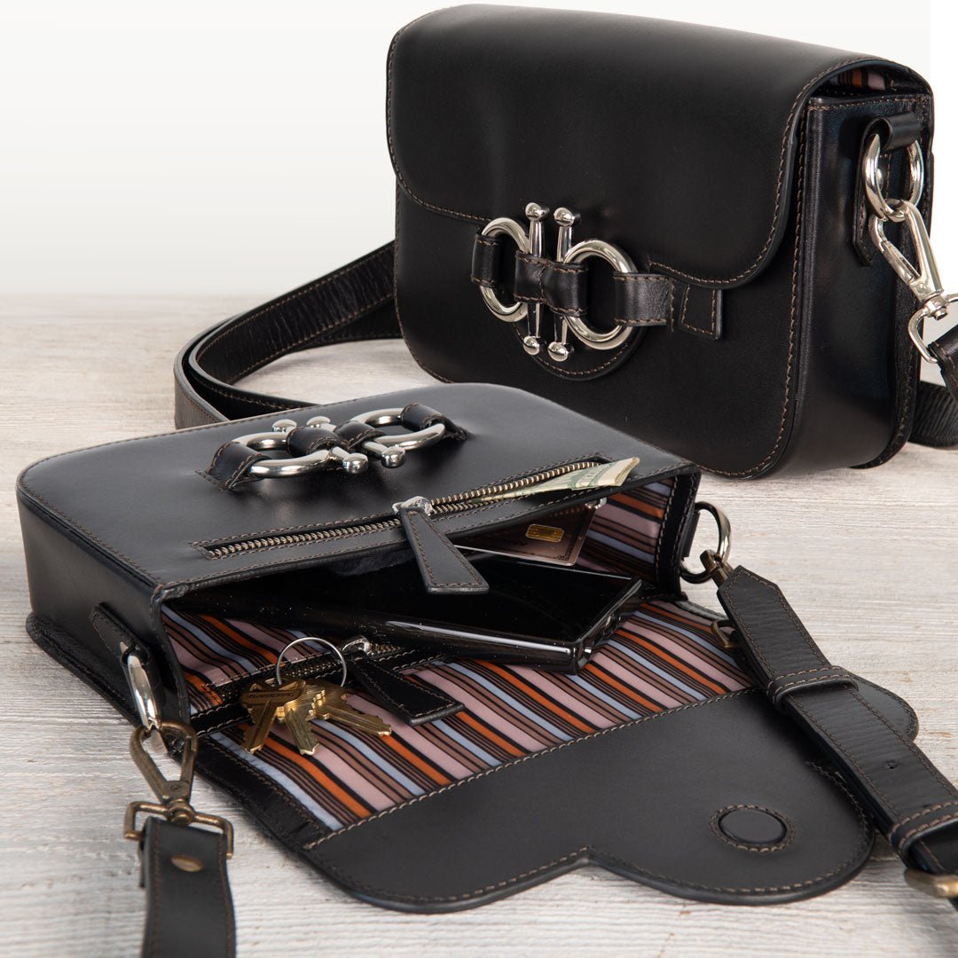 Urban Equestrian  Lana - Horse Bit Crossbody Luxury Leather Bag in Black