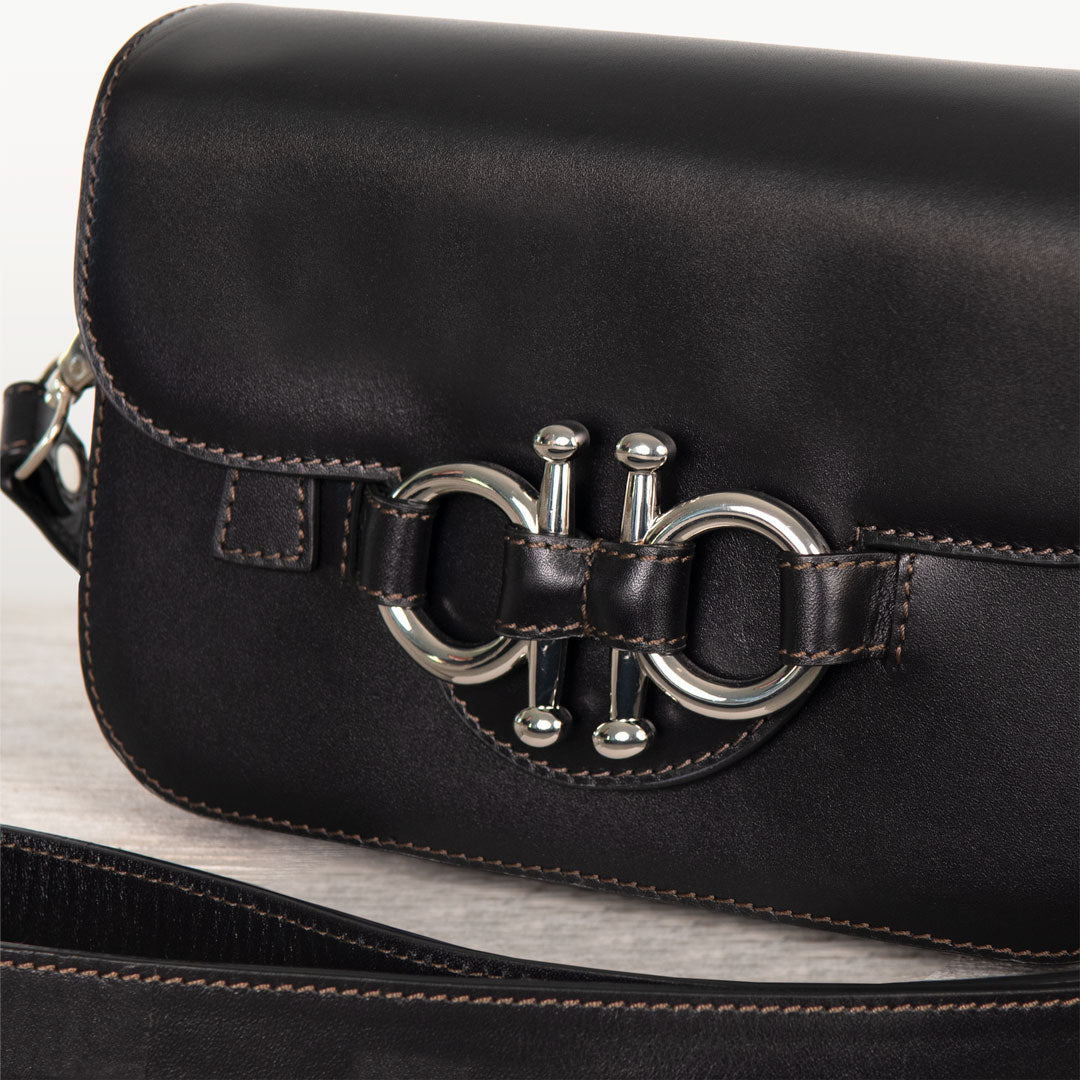 Urban Equestrian  Lana - Horse Bit Crossbody Luxury Leather Bag in Black